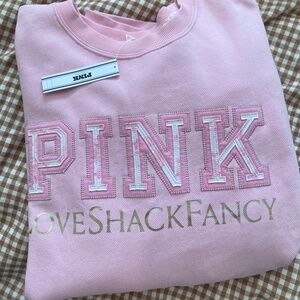 Victoria's Secret PINK Love Shack Fancy Oversized Crew Sweatshirt Pink L NEW